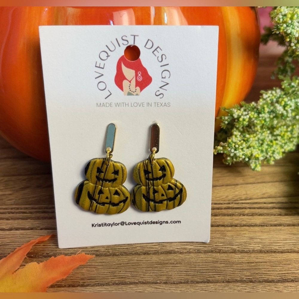 Handmade Fall Jack O’ Lantern Stack Dangle Earrings